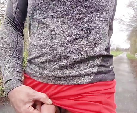 Jogging with cock ring makes slim guy horny. Pissing in public. Ruined orgasm with and 2 Lets piss off.