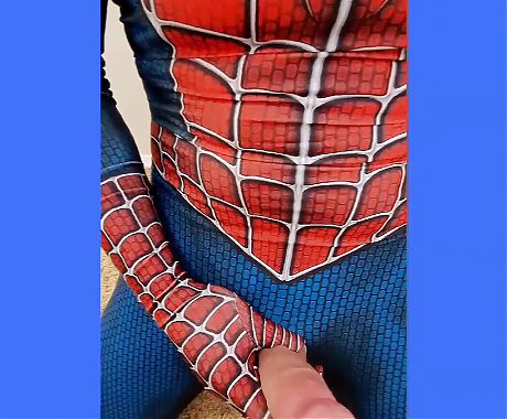 Spidermans cock and Spiidersmans cumshot cosplay Spideys Webs