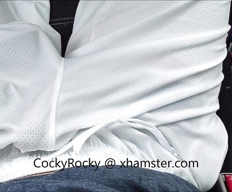 Showing off my zipper underwear with removable cod piece, pouring water onto my white shorts